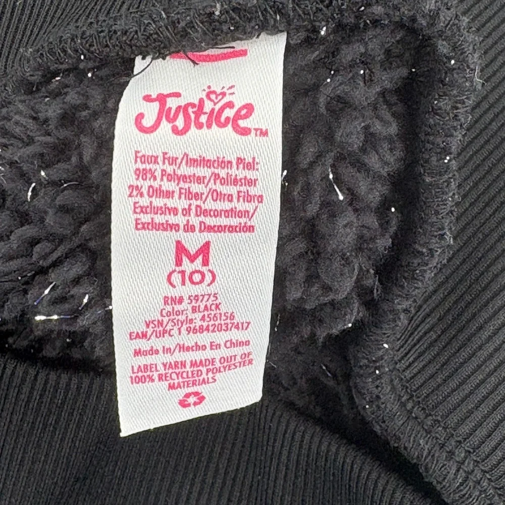 Justice Sport Girls 10 M‎ Black Fuzzy Sherpa Sparkle Jogger Pants